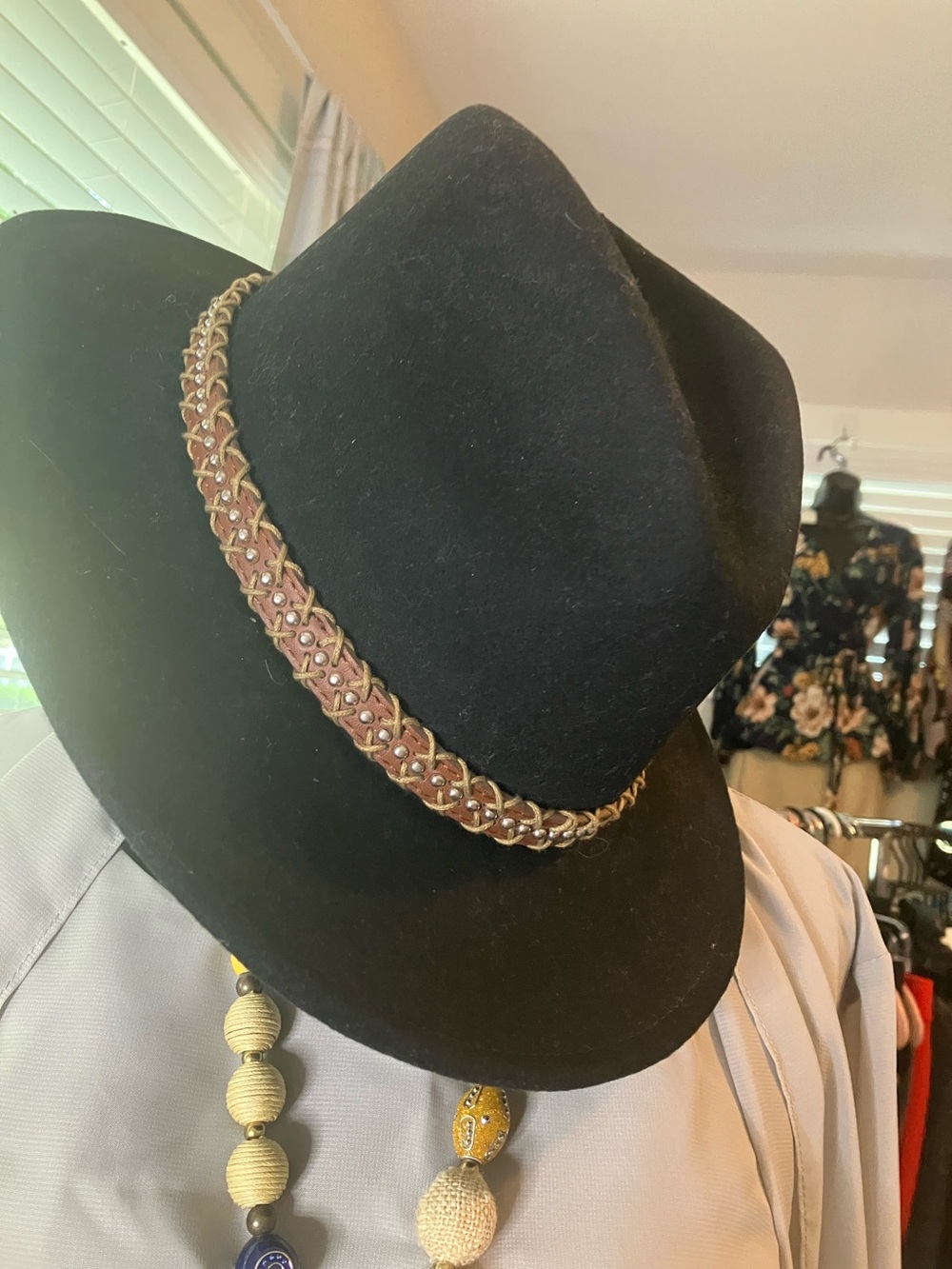 Black Wool Fedora with Braided Brown Accent